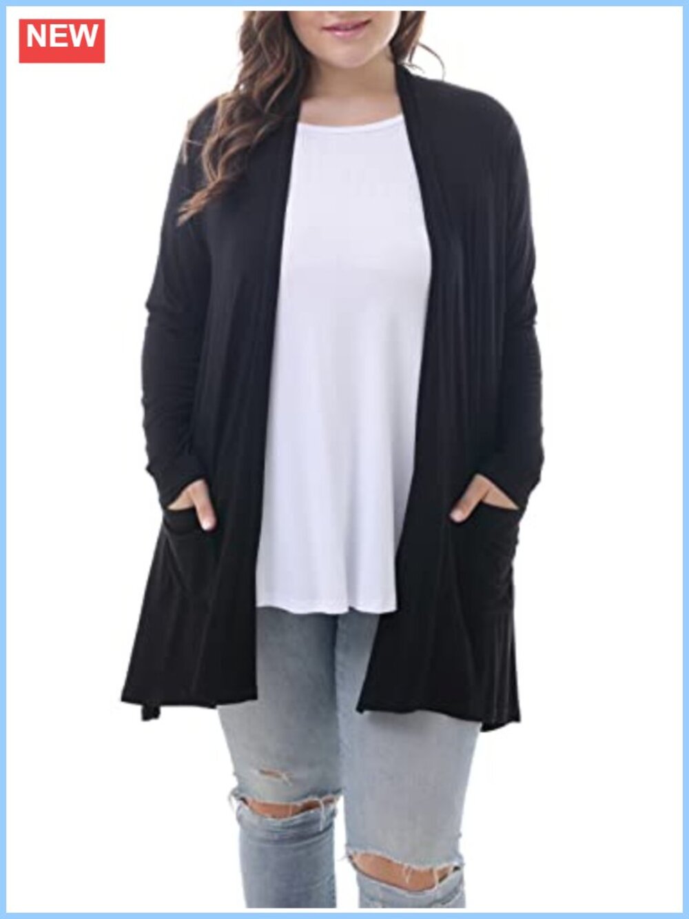 Plus Size Long Sleeve Lightweight Cardigan with Pockets